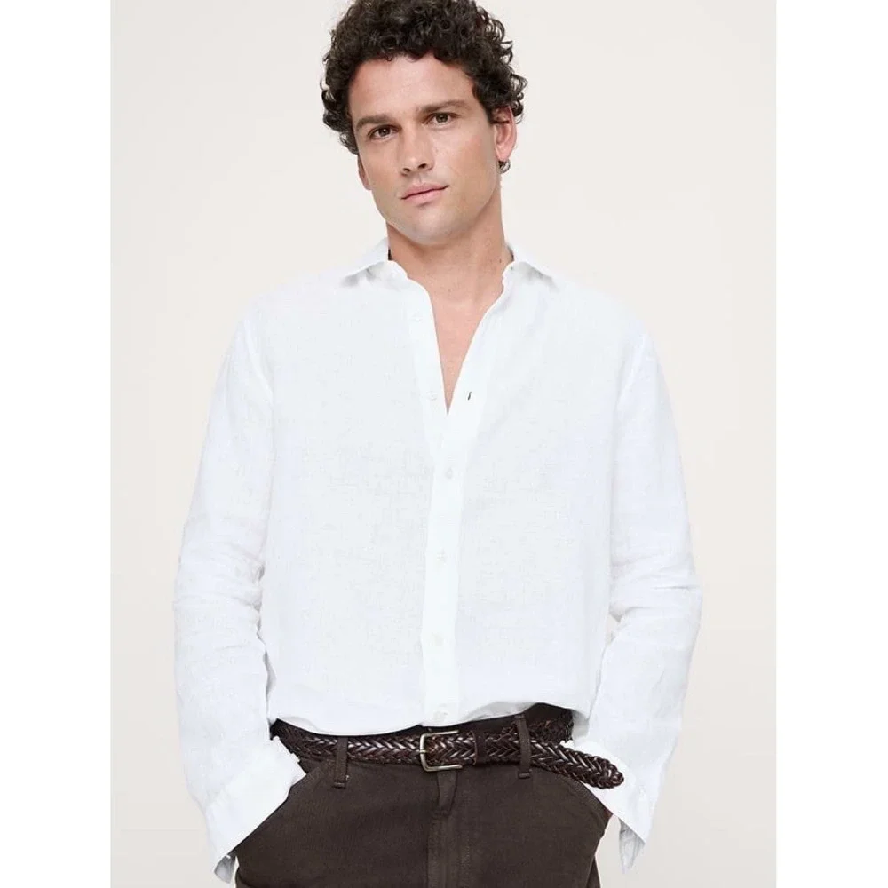 Banana Republic Standard Linen Shirt Mens L Tall White 100% Linen $100 NWOT